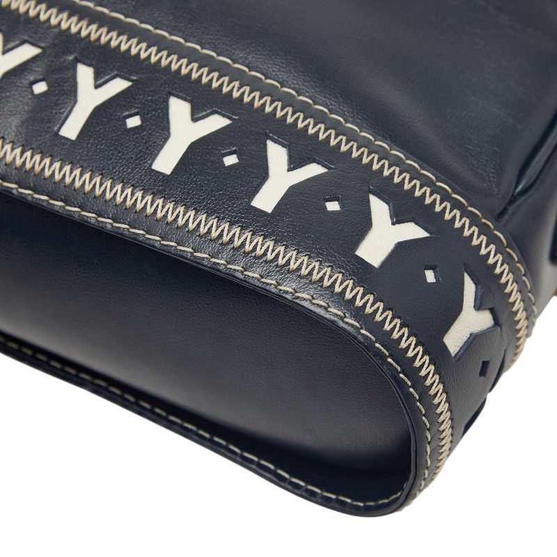 Saint Laurent Vintage Cut Out Shoulder Bag Navy Leather
