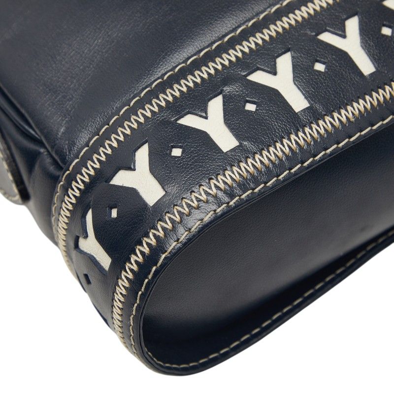 Saint Laurent Vintage Cut Out Shoulder Bag Navy Leather