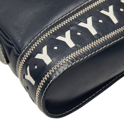 Saint Laurent Vintage Cut Out Shoulder Bag Navy Leather