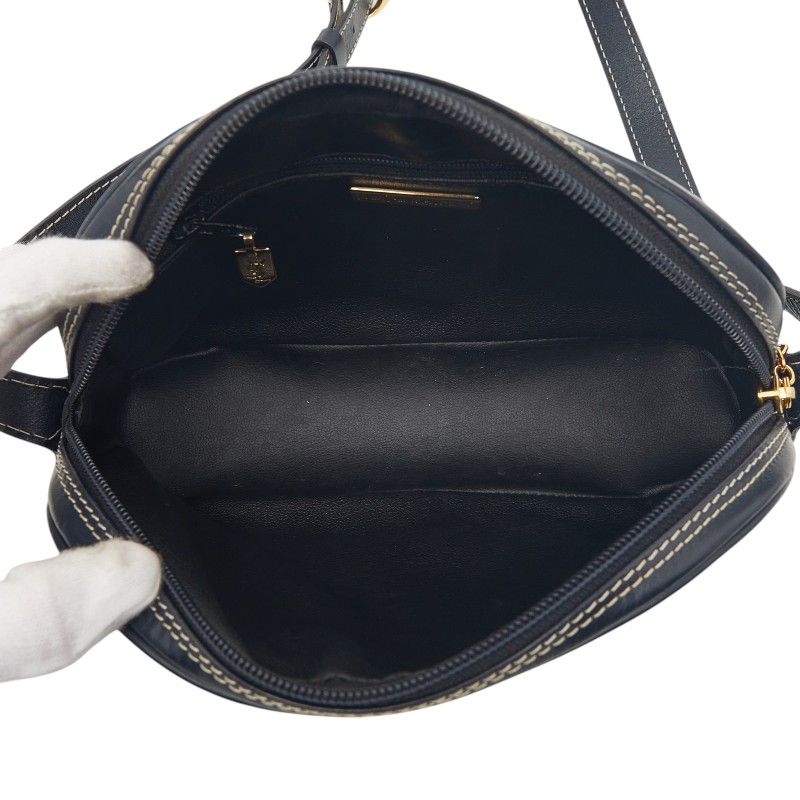 Saint Laurent Vintage Cut Out Shoulder Bag Navy Leather
