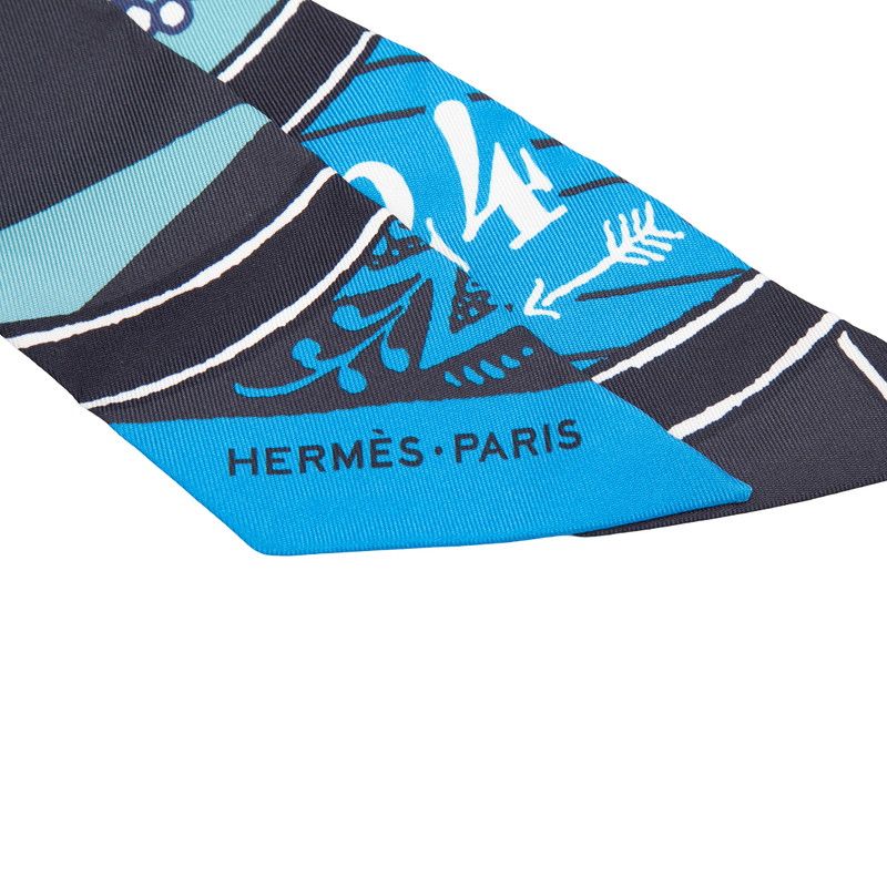 Hermes Twilly Jeu de Soie Uniforme Silk Game Scarf Blue