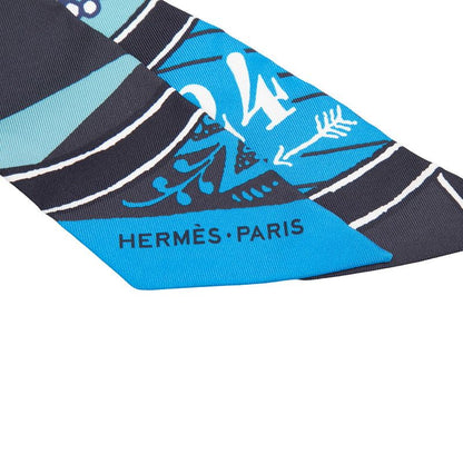 Hermes Twilly Jeu de Soie Uniforme Silk Game Scarf Blue