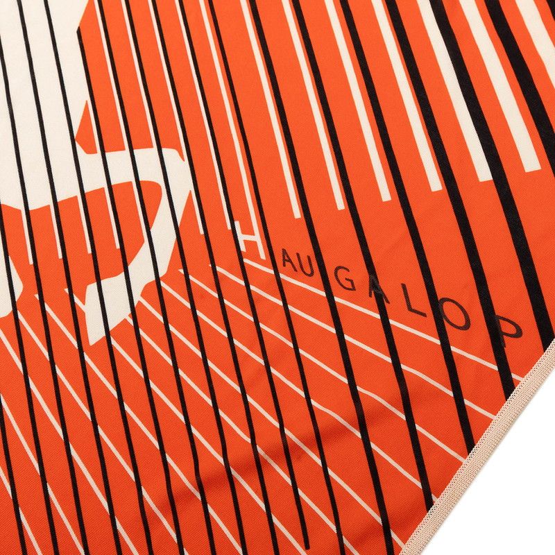 Hermes AU Galop Triangle Scarf Orange White Black Silk Jersey