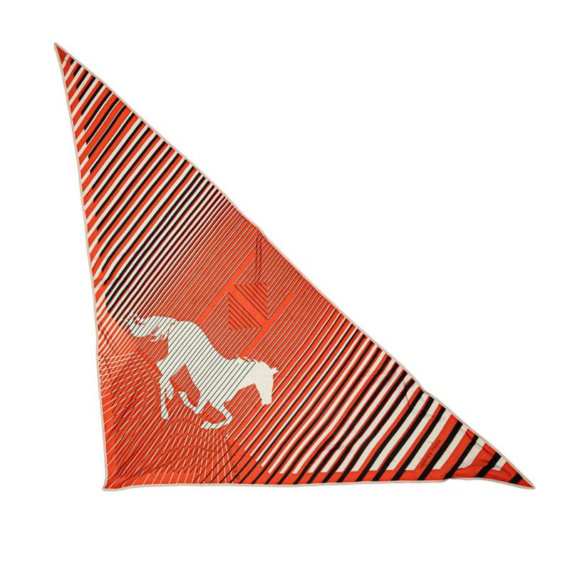 Hermes AU Galop Triangle Scarf Orange White Black Silk Jersey