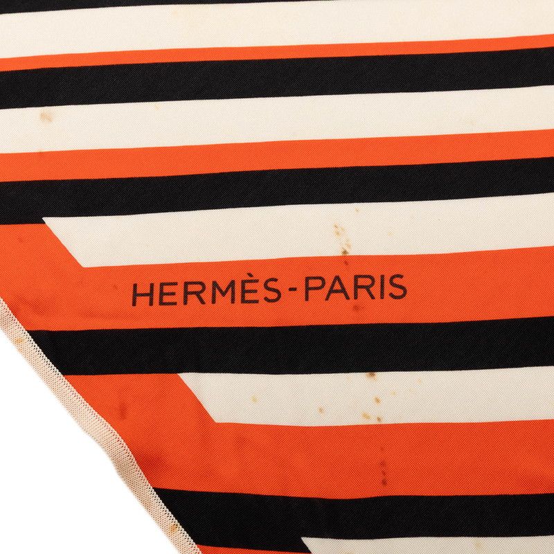 Hermes AU Galop Triangle Scarf Orange White Black Silk Jersey