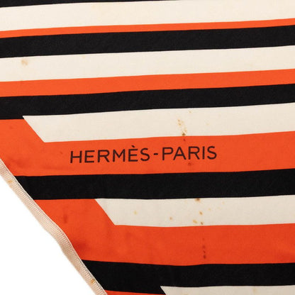 Hermes AU Galop Triangle Scarf Orange White Black Silk Jersey