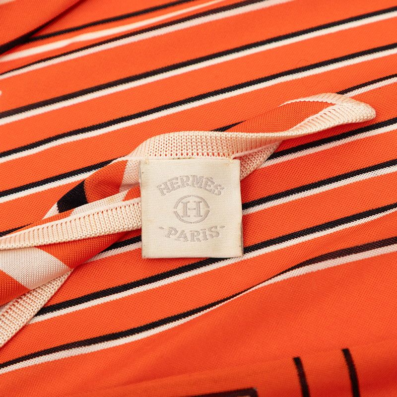 Hermes AU Galop Triangle Scarf Orange White Black Silk Jersey