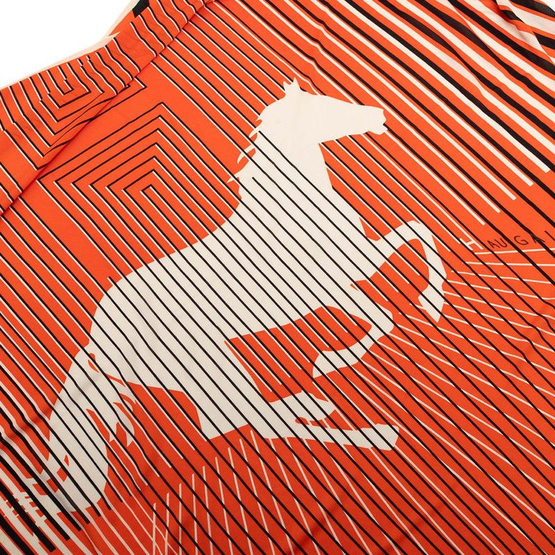 Hermes AU Galop Triangle Scarf Orange White Black Silk Jersey
