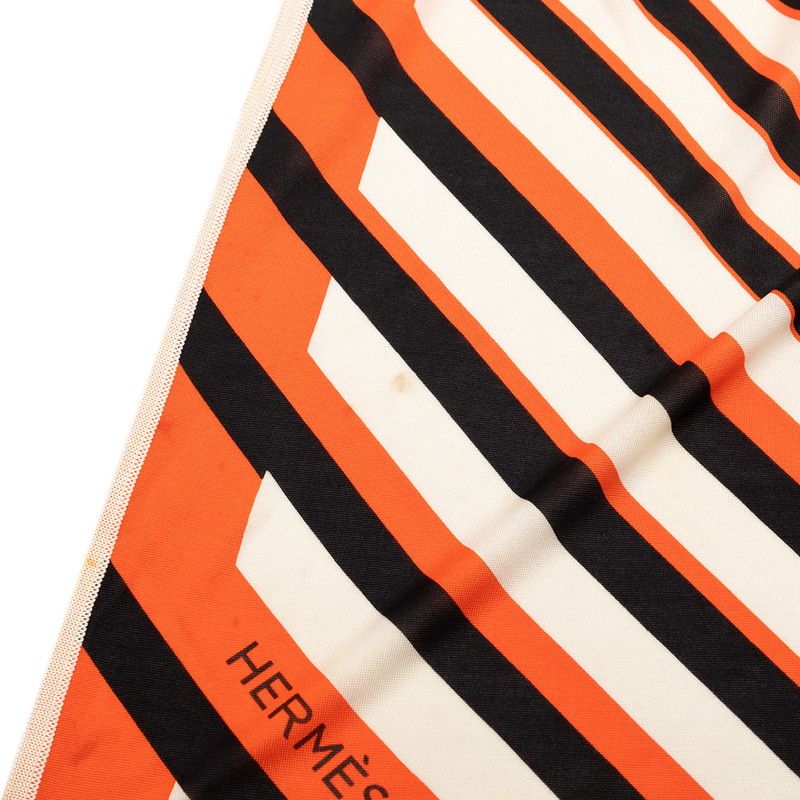 Hermes AU Galop Triangle Scarf Orange White Black Silk Jersey