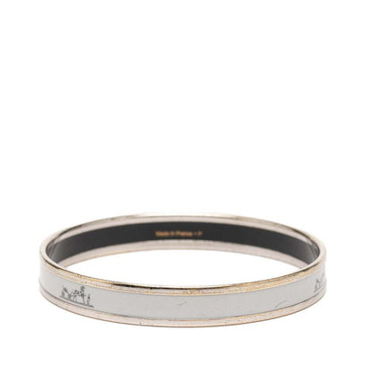 Hermes Enamel PM Bangle Silver Gray Metal Bracelet