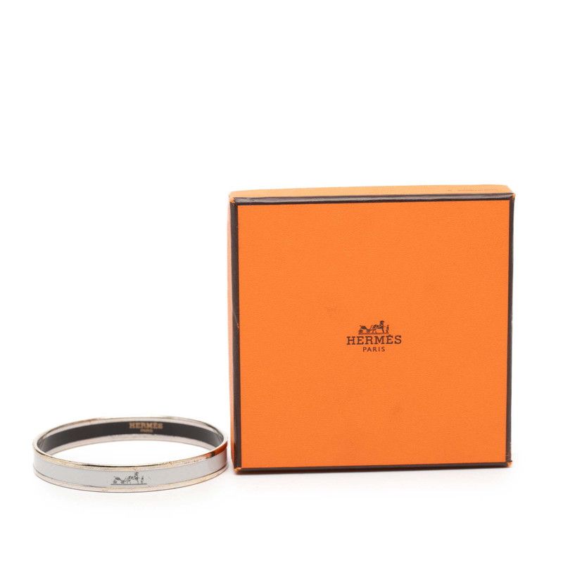 Hermes Enamel PM Bangle Silver Gray Metal Bracelet