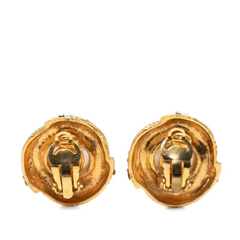 Chanel Earrings Gold Plated Faux Pearl Line Stone