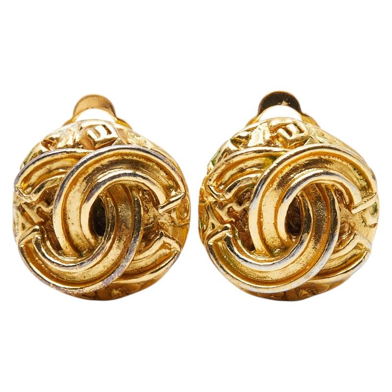 Chanel Vintage CC Logo Earrings Gold Plated