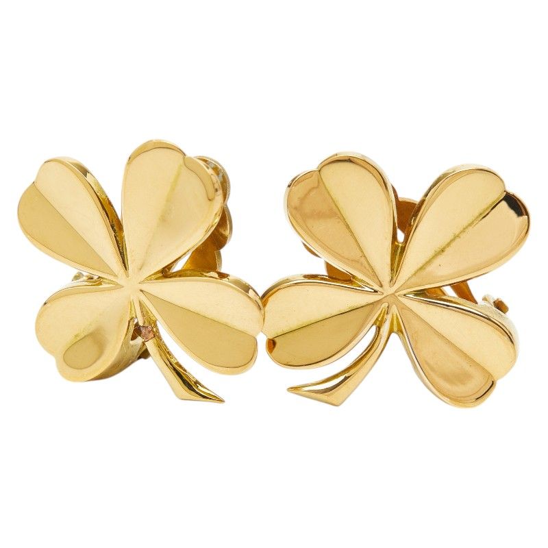 Chanel Clover Motif Earrings Gold Plated