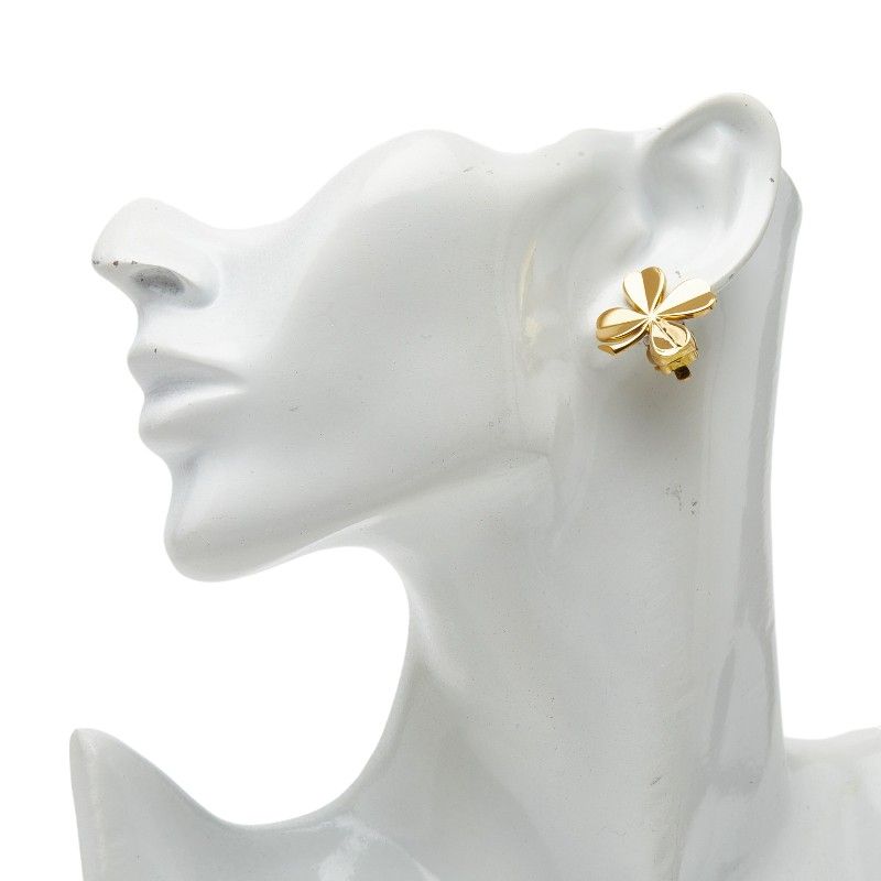 Chanel Clover Motif Earrings Gold Plated