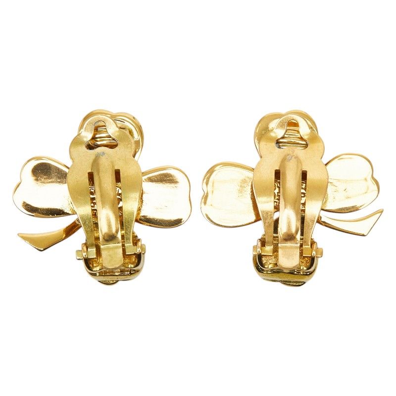 Chanel Clover Motif Earrings Gold Plated