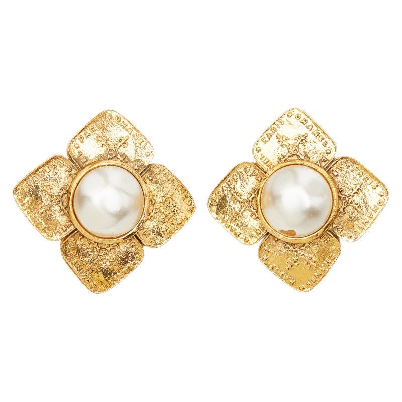 Chanel Vintage Pearl Earrings Gold Plated