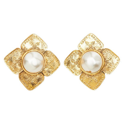 Chanel Vintage Pearl Earrings Gold Plated