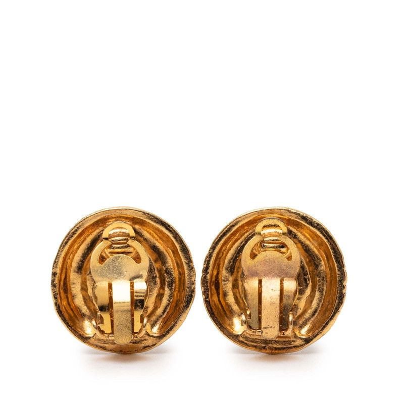 Chanel Logo Circle Round Earrings Gold Plated