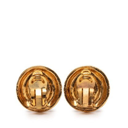 Chanel Logo Circle Round Earrings Gold Plated