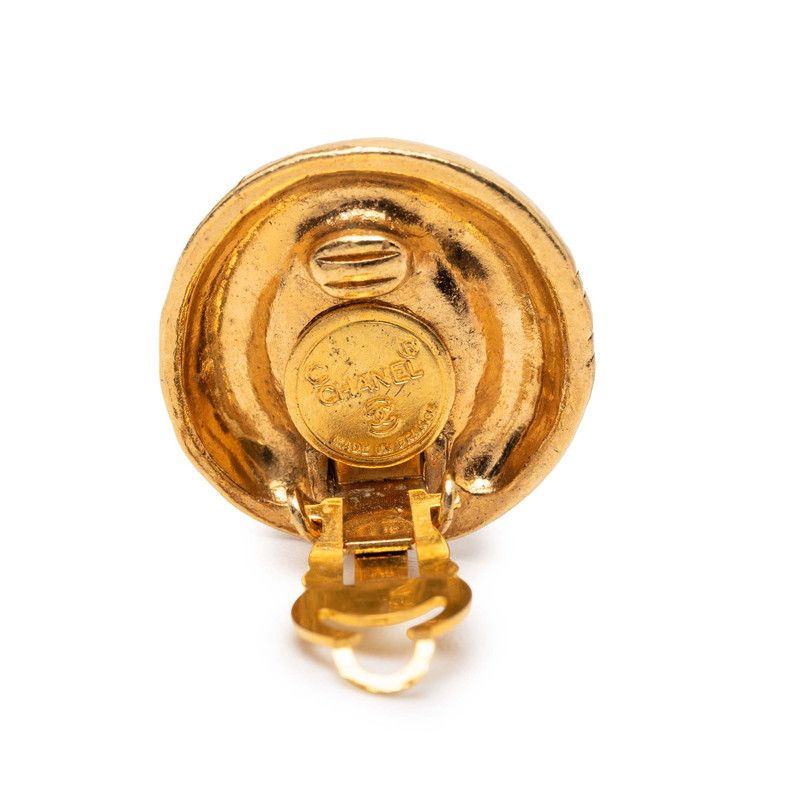 Chanel Logo Circle Round Earrings Gold Plated