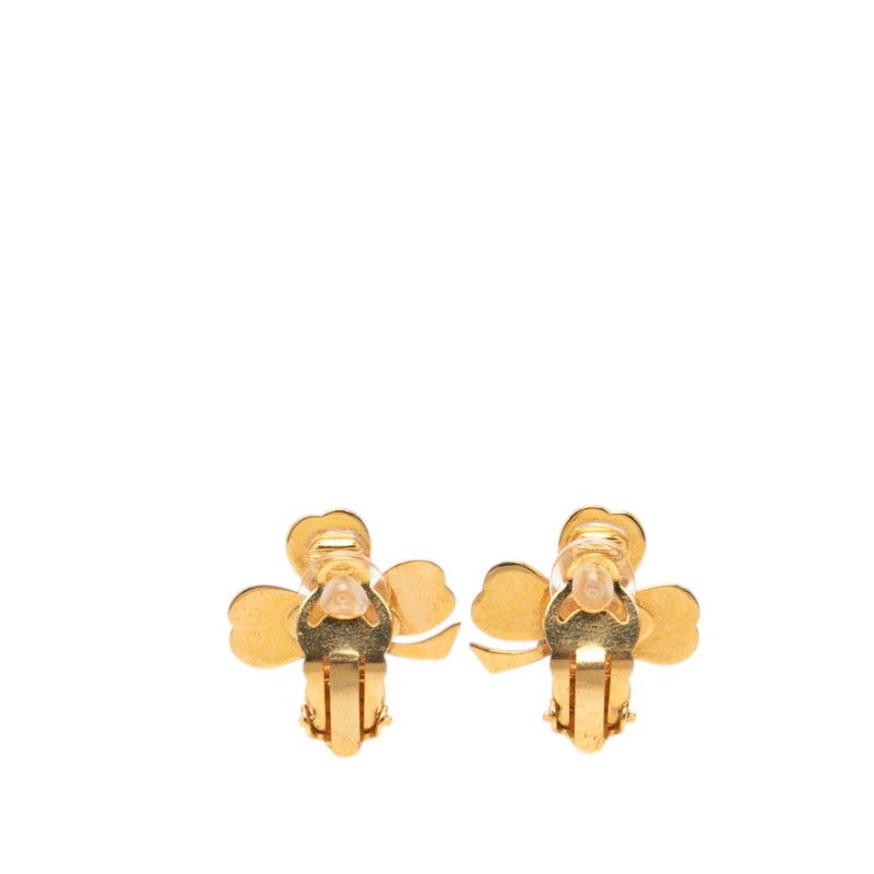 Chanel Clover Motif Earrings Gold Plated