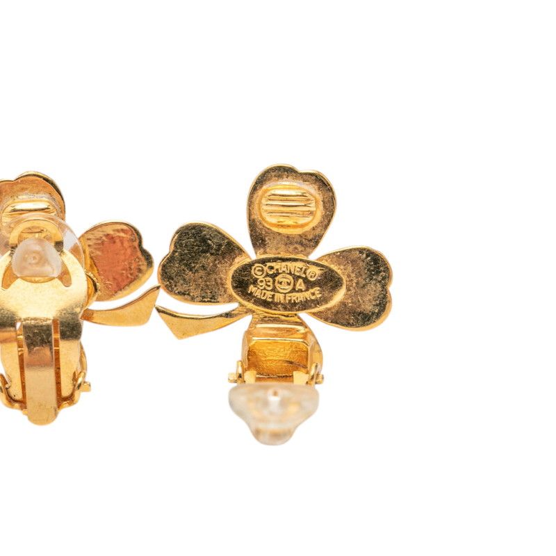 Chanel Clover Motif Earrings Gold Plated