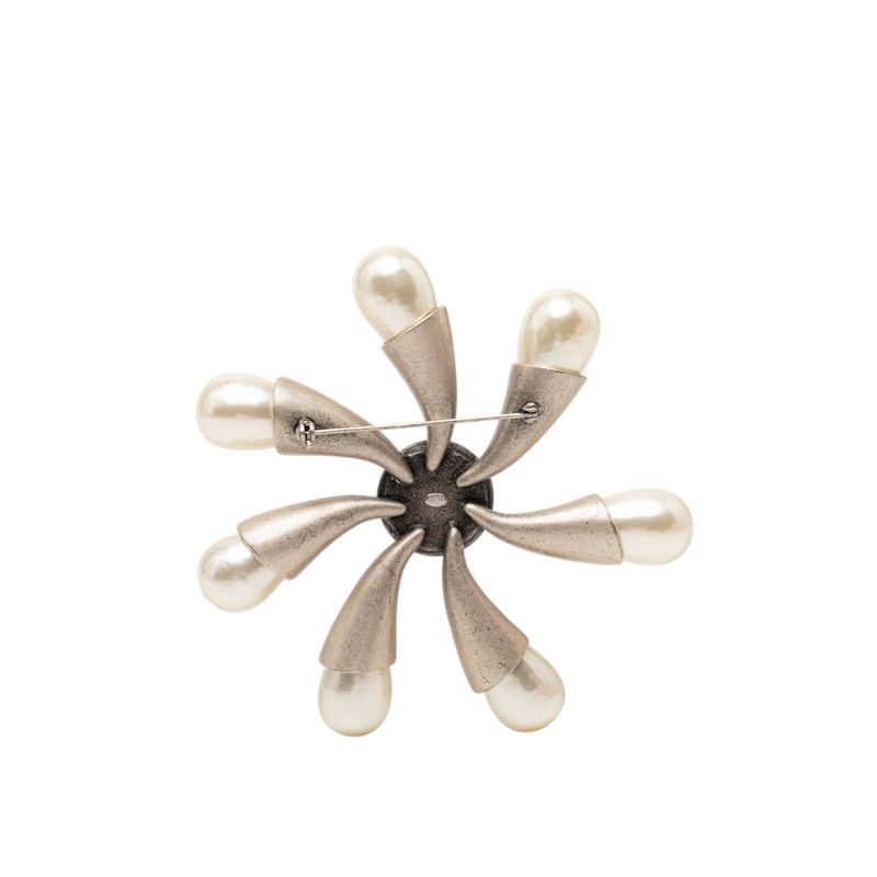 Chanel Brooch Silver Metal Faux Pearl