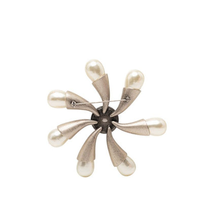 Chanel Brooch Silver Metal Faux Pearl