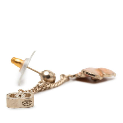 Chanel CC Logo Camellia Earrings Gold Orange Plated