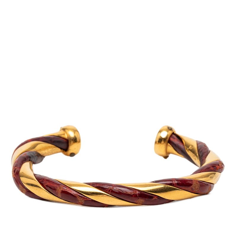 Hermes Twist Bangle Gold Red Plated Leather Bracelet
