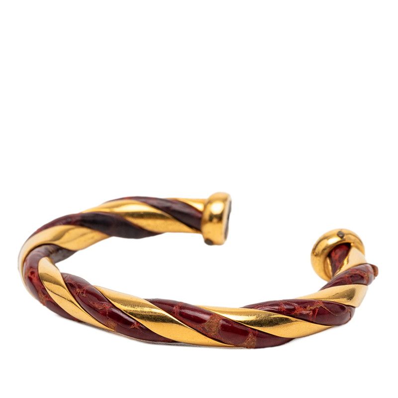 Hermes Twist Bangle Gold Red Plated Leather Bracelet
