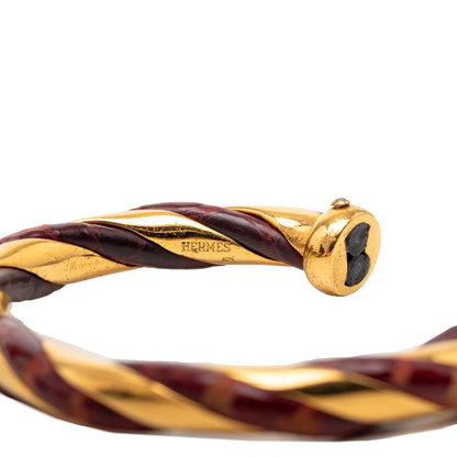 Hermes Twist Bangle Gold Red Plated Leather Bracelet
