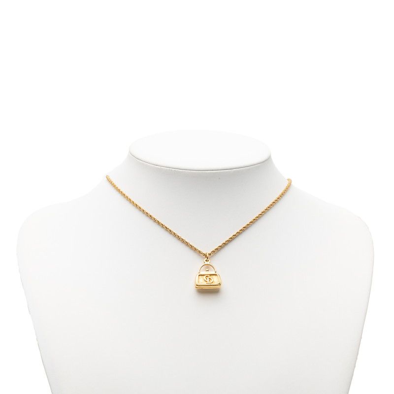 Dior Cdlogo Bag Motif Chain Pendant Necklace Gold Plated