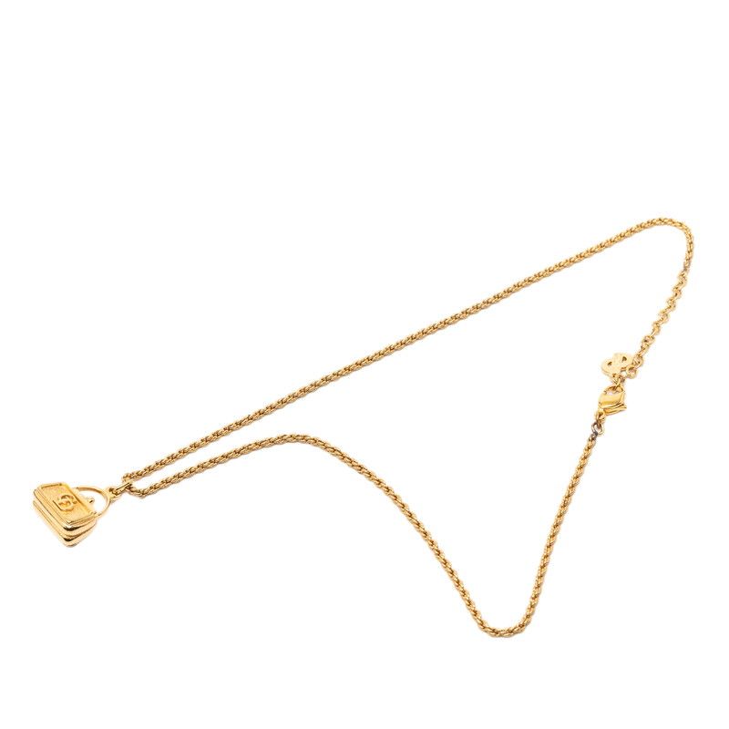 Dior Cdlogo Bag Motif Chain Pendant Necklace Gold Plated