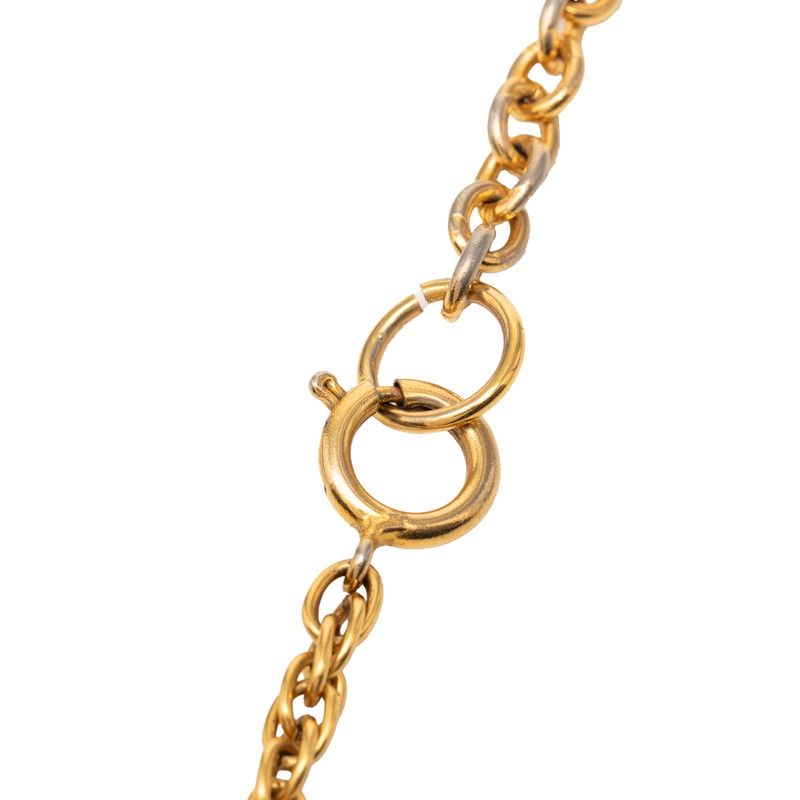 Chanel CC Logo Vintage Chain Pendant Necklace Gold Plated Line Stone
