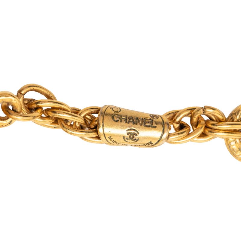 Chanel CC Logo Vintage Chain Pendant Necklace Gold Plated Line Stone