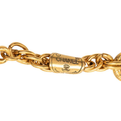 Chanel CC Logo Vintage Chain Pendant Necklace Gold Plated Line Stone
