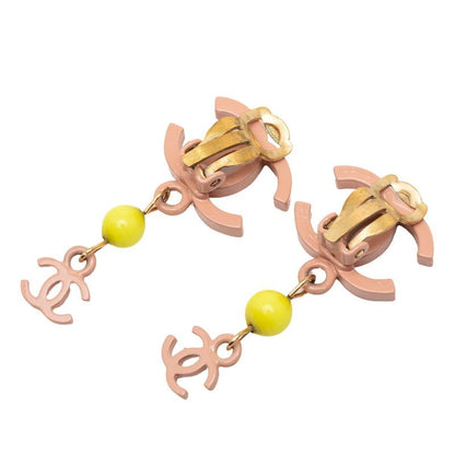 Chanel CC Logo Earrings Gold Pink Plated