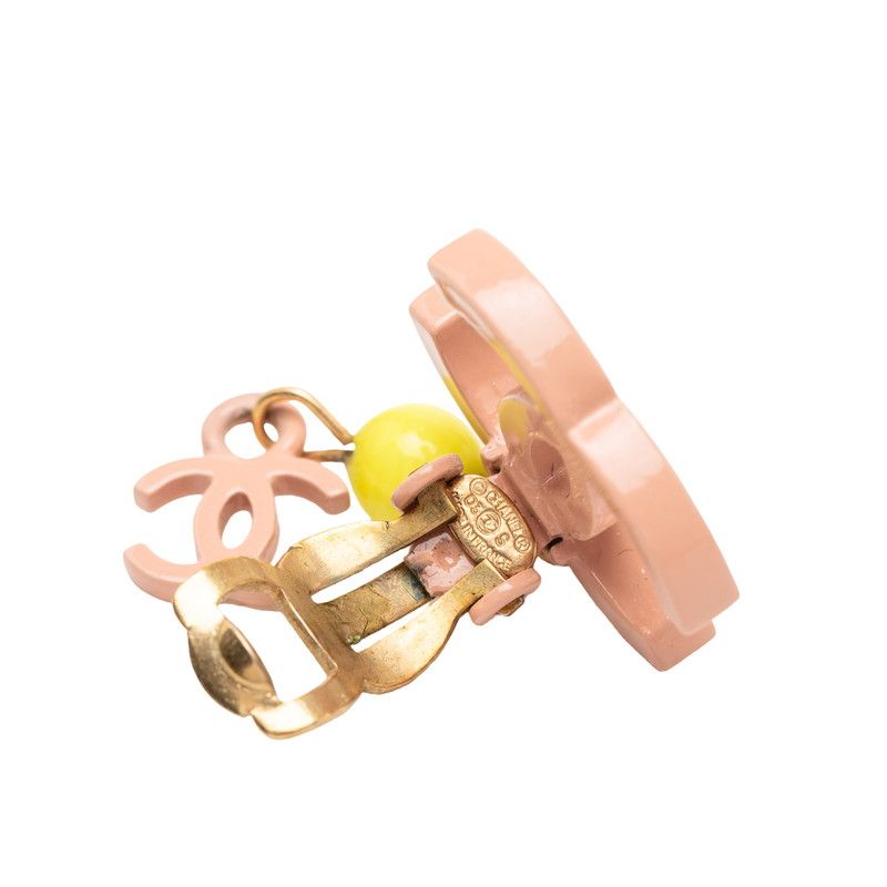Chanel CC Logo Earrings Gold Pink Plated