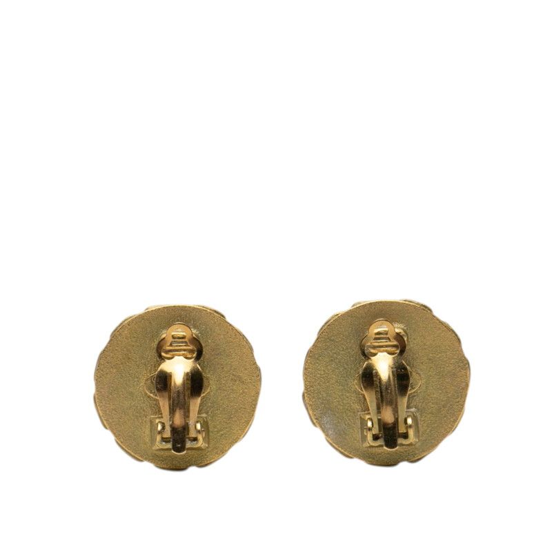 Chanel CC Logo Round Earrings Gold Black Plated