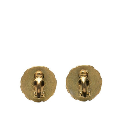 Chanel CC Logo Round Earrings Gold Black Plated