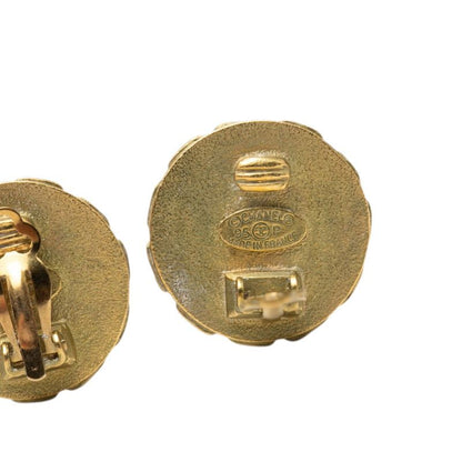 Chanel CC Logo Round Earrings Gold Black Plated