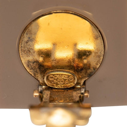Chanel CC Logo Square Earrings Gold Beige Plated Plastic