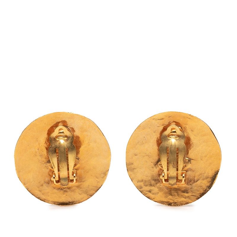 Chanel CC Logo Round Circle Earrings Gold Plated