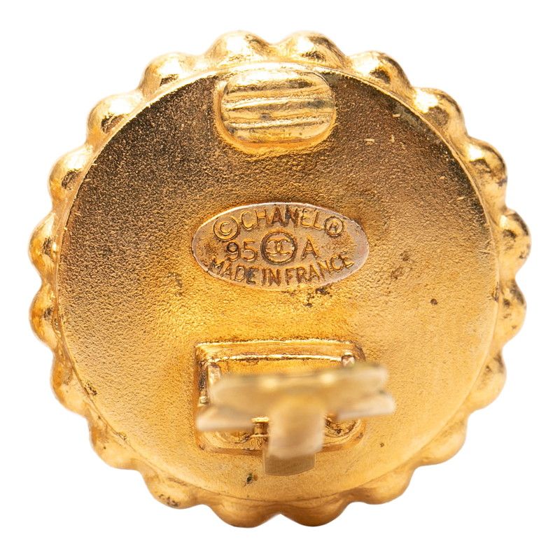 Chanel CC Logo Earrings Gold Black Plated