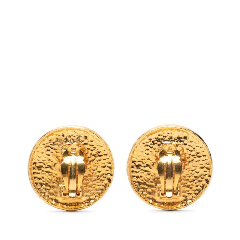 Chanel CC Logo Lion Round Circle Earrings Gold Plated