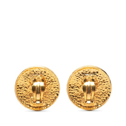 Chanel CC Logo Lion Round Circle Earrings Gold Plated