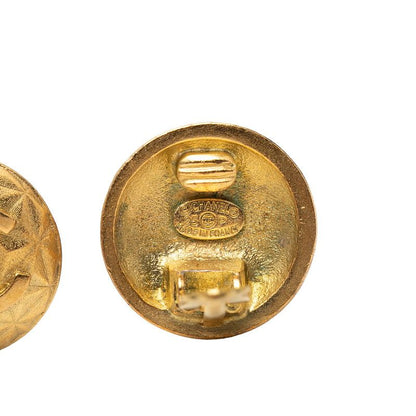 Chanel CC Logo Vintage Round Circle Earrings Gold Plated