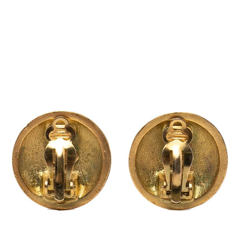 Chanel CC Logo Vintage Round Circle Earrings Gold Plated